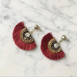 Tassel fan beaded rhinestone dangle earrings